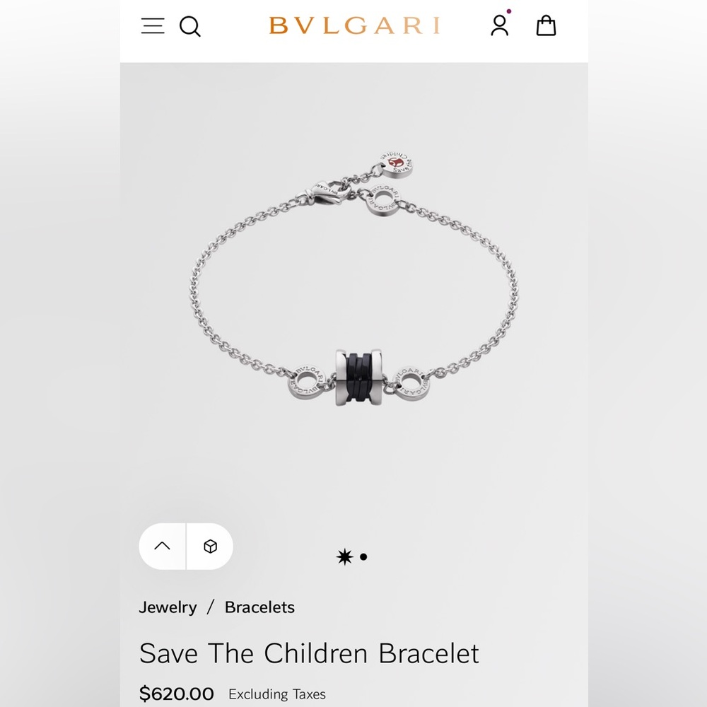 BVLGARI Save The Children Silver Chain Bracelet with Black Ceramic Pendant